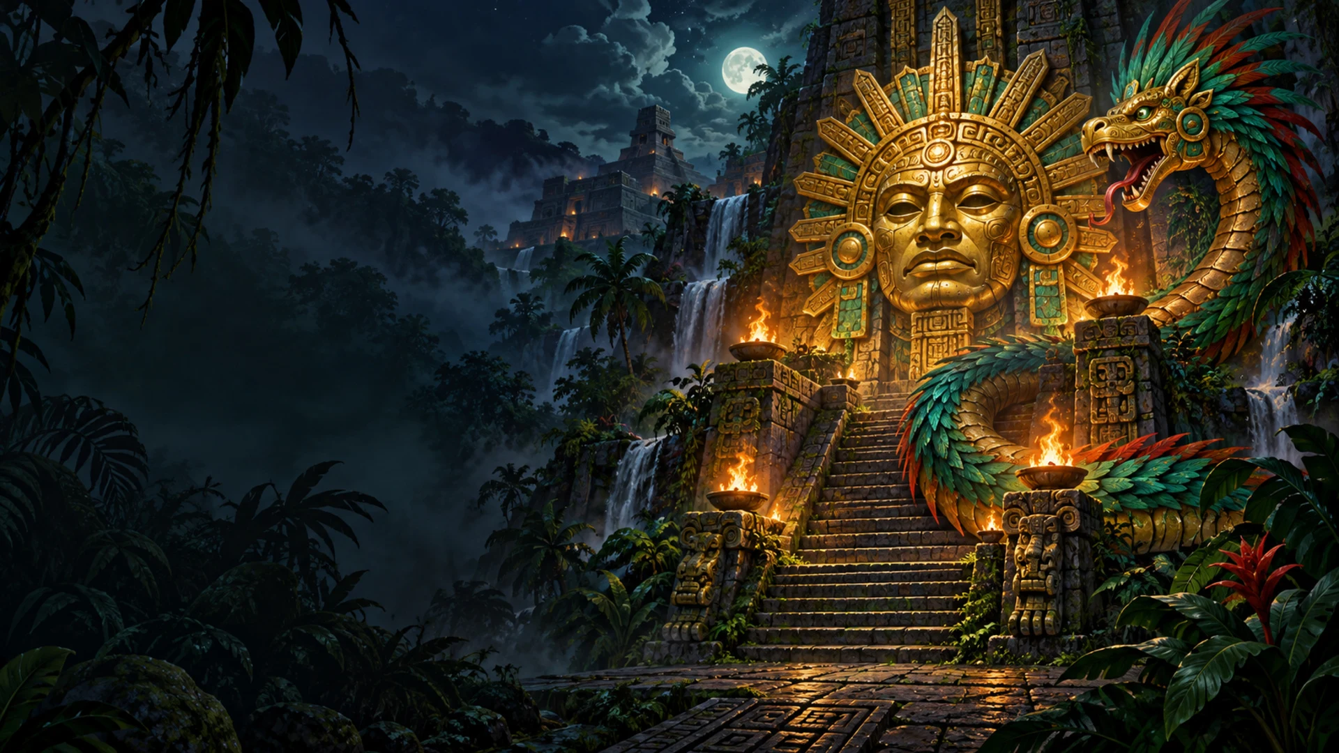 An Aztec jungle temple themed slot machine wrapped in stone and vines