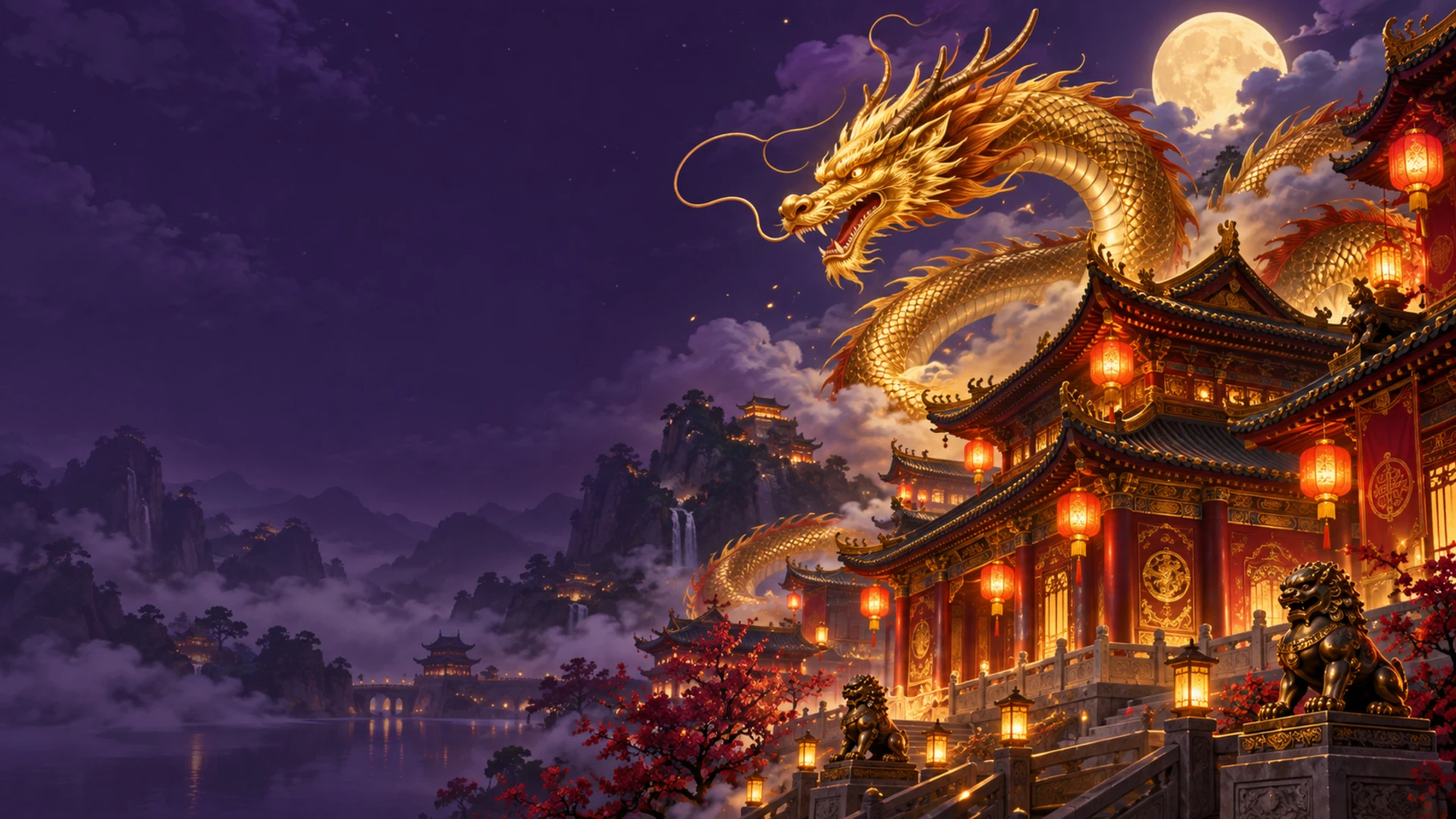 An East Dragon themed slot machine coiled in red and gold