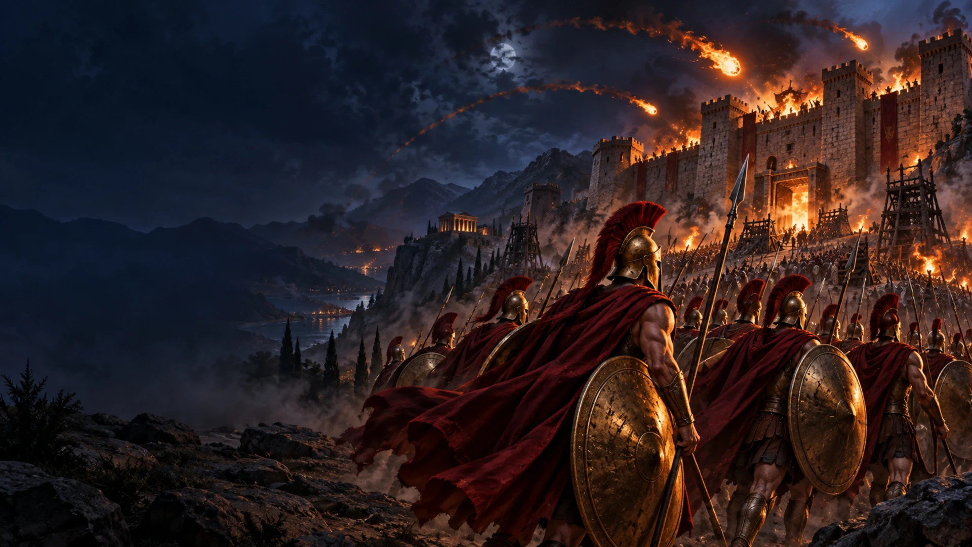 A Sparta themed slot machine framed by shields and spears