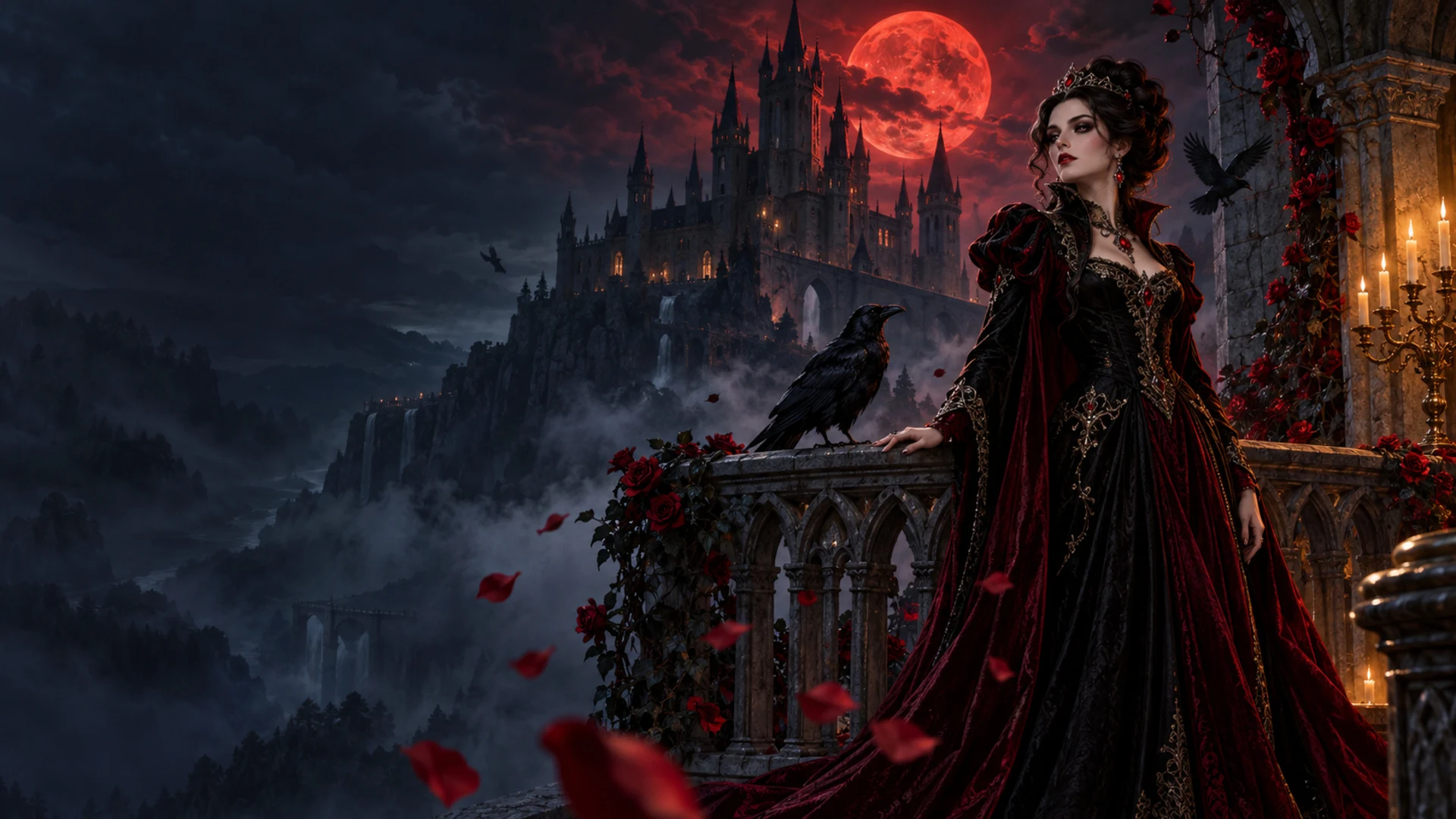 A vampire themed slot machine set in a moonlit gothic hall