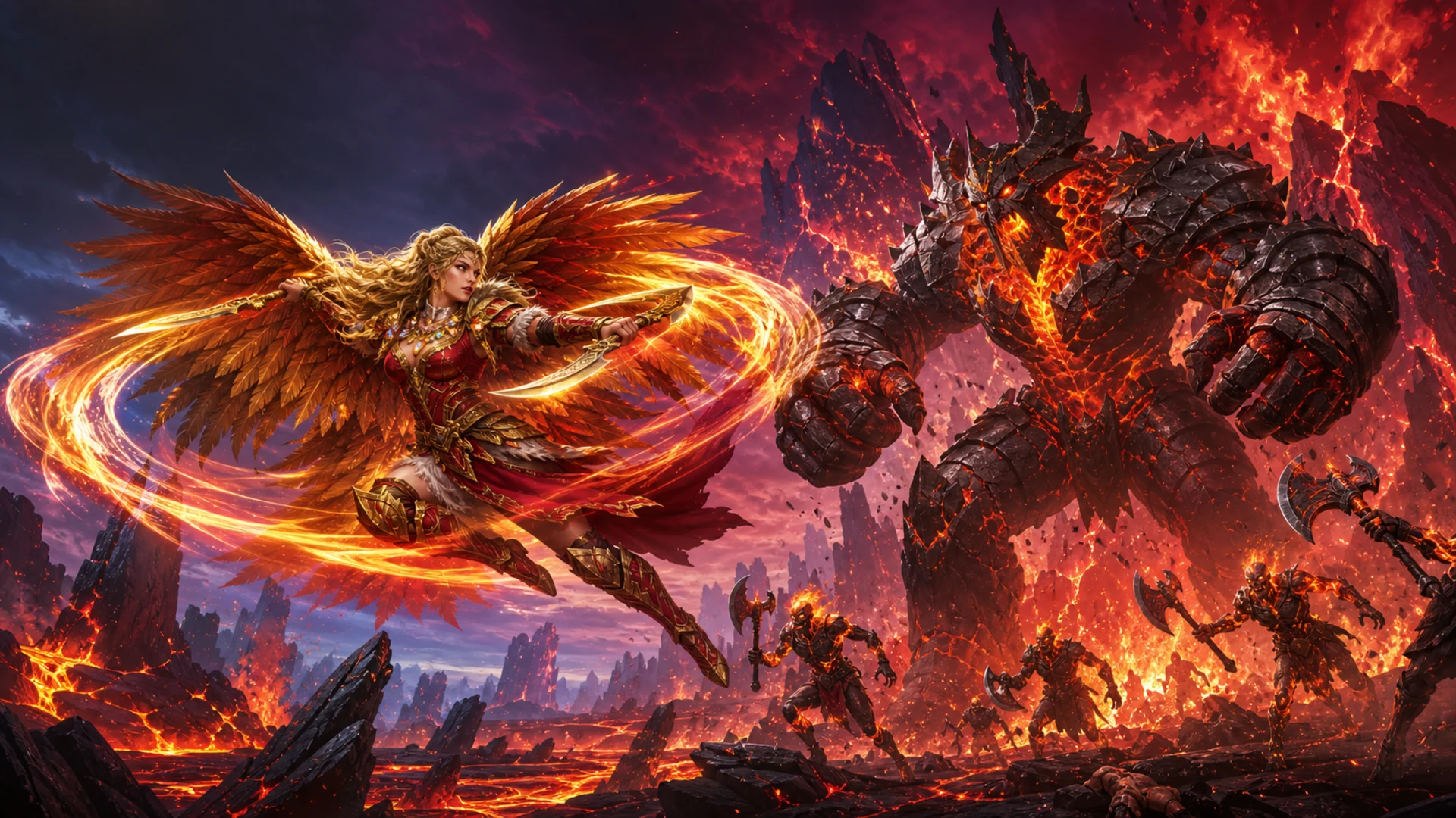 Norse heroes fighting through a realm at Ragnarok