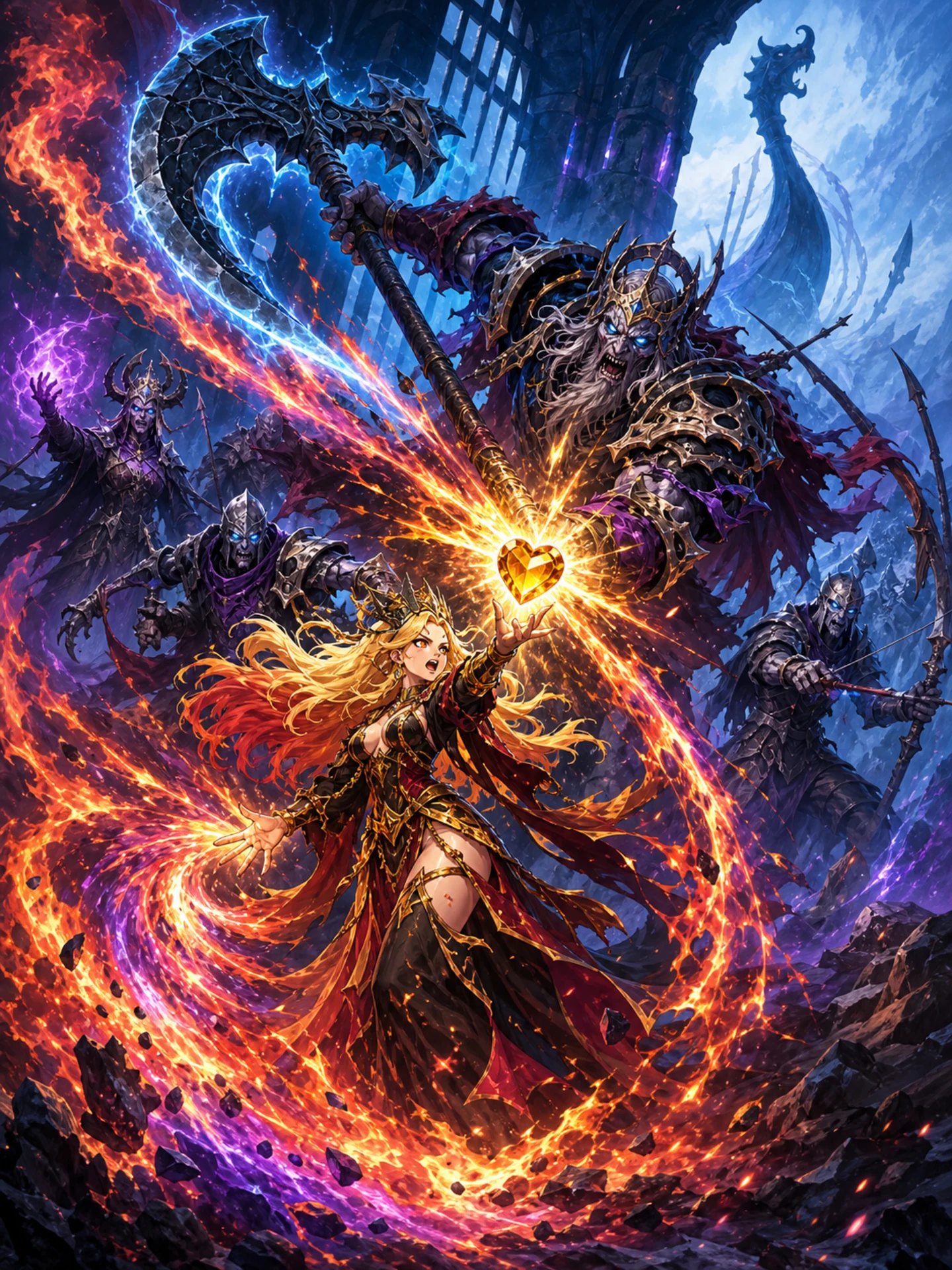 A vertical World Tree battle poster